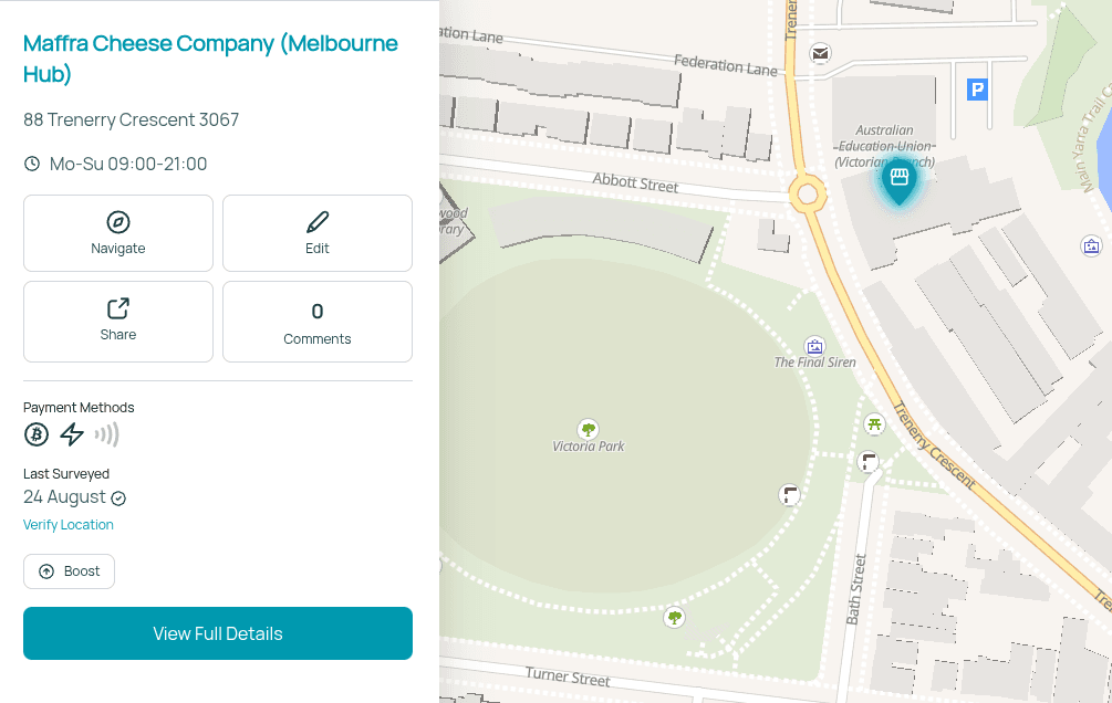 Bitcoin map showing businesses accepting Bitcoin
